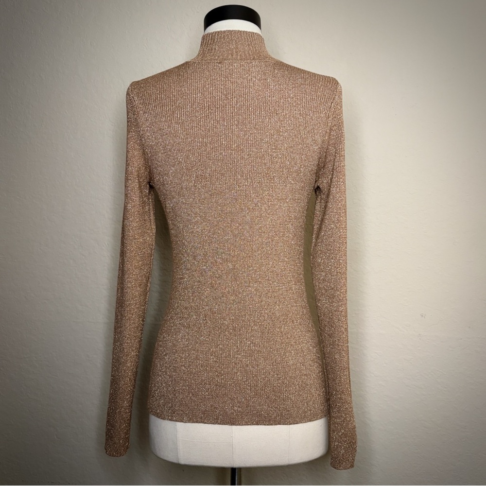 Lauren Ralph Lauren Gold Metallic Sweater Size S 4 Mock Neck Art Deco Geometric - Picture 12 of 16
